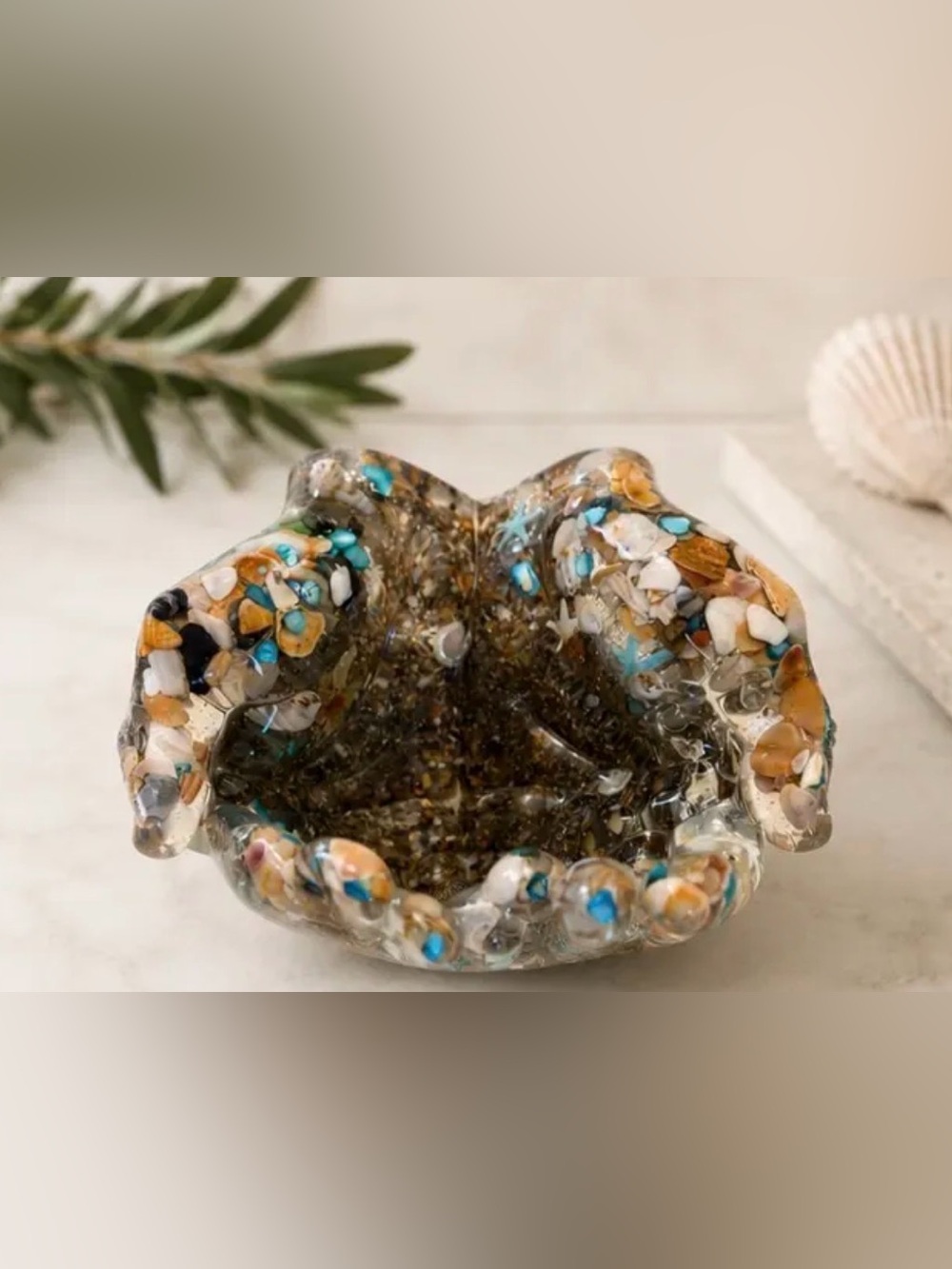 Handmade Multicolor Resin Shell Accent Bowl - Faery Girl Finds